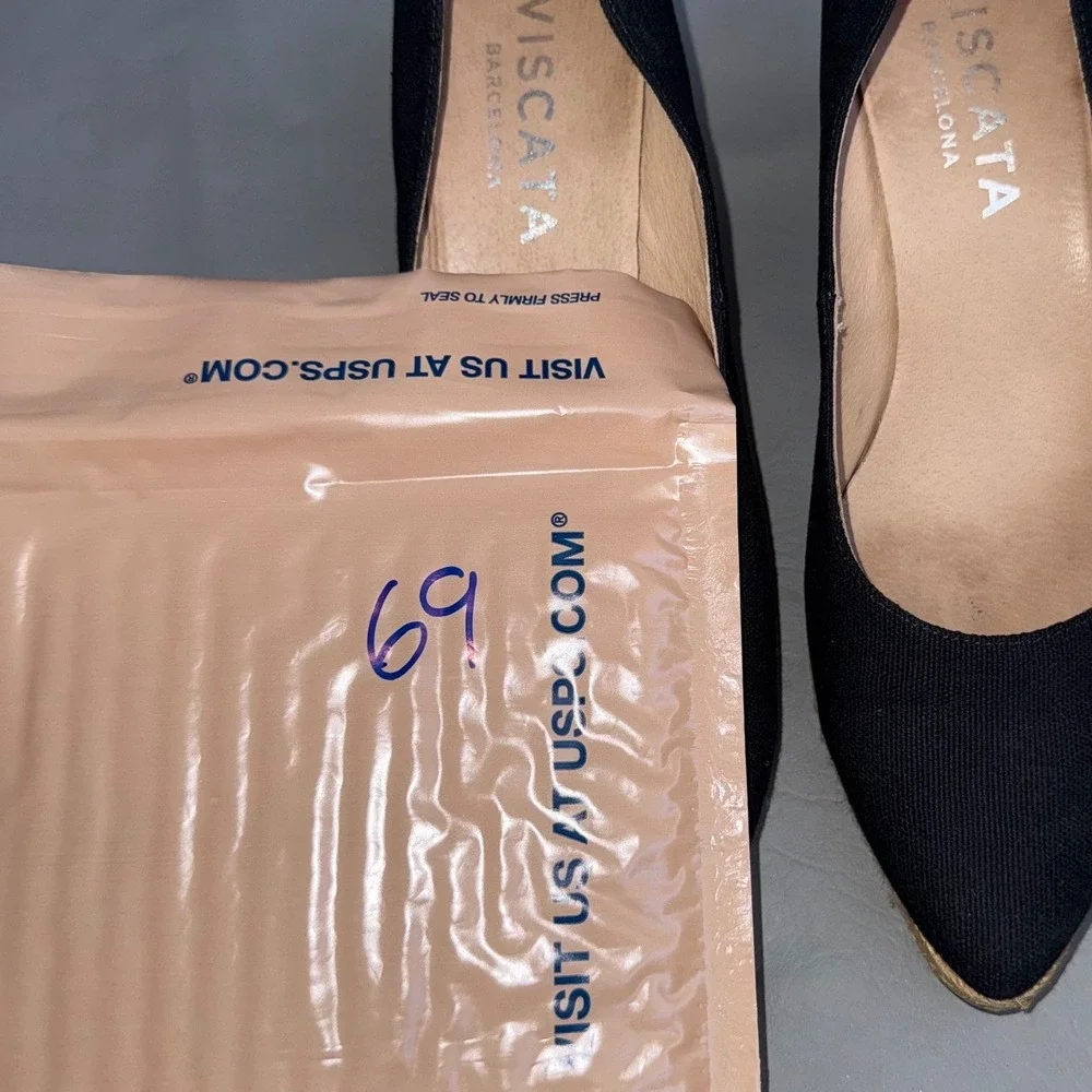 Viscata Barcelona Black Canvas Pointed Toe Wedge Espadrille Pumps Spain‎ Size 42